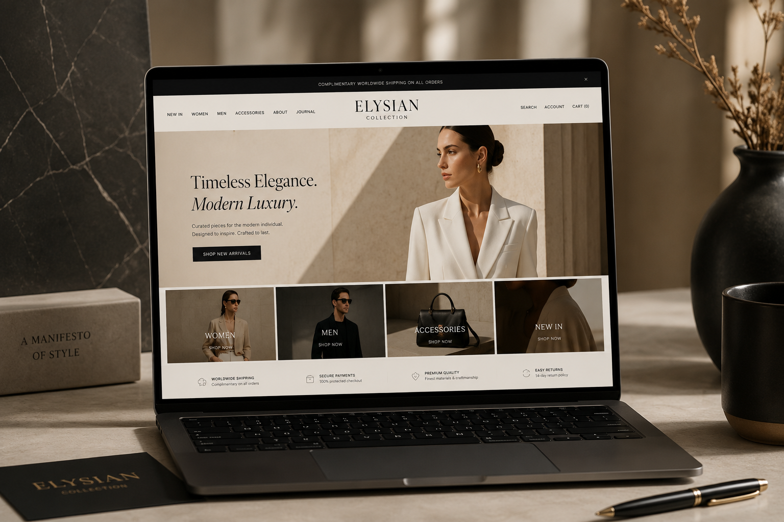 Elysian Collection luxury fashion e-commerce website — VORTEXA case study