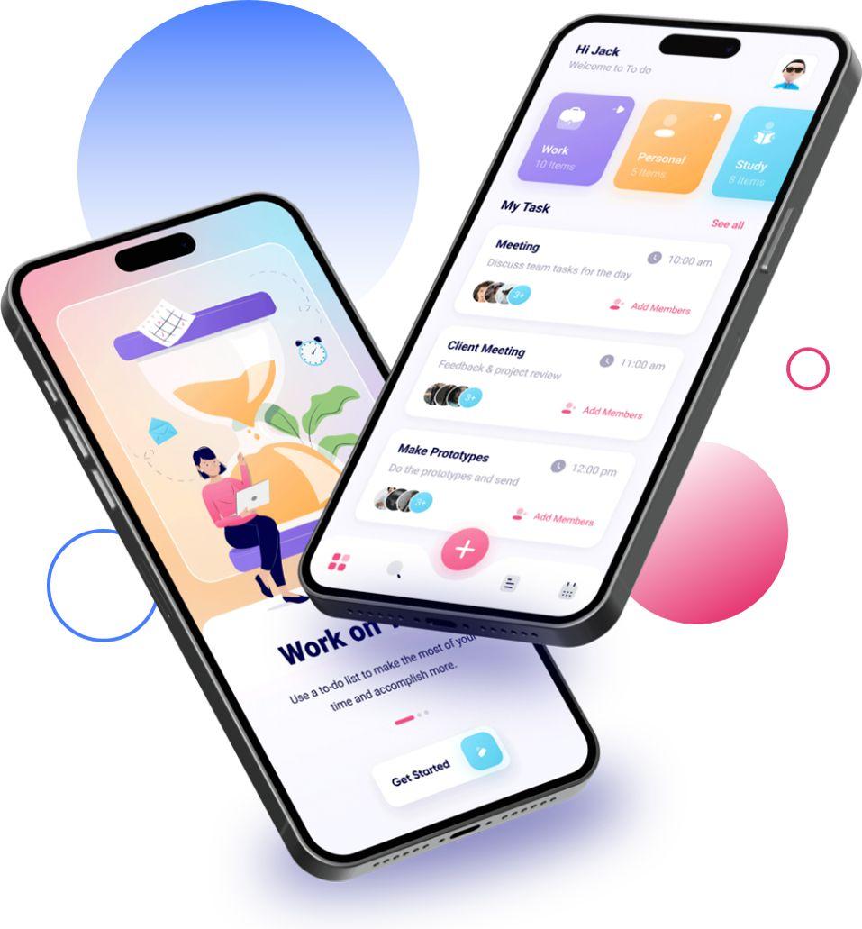 VORTEXA mobile app development — iOS and Android application UI on smartphones